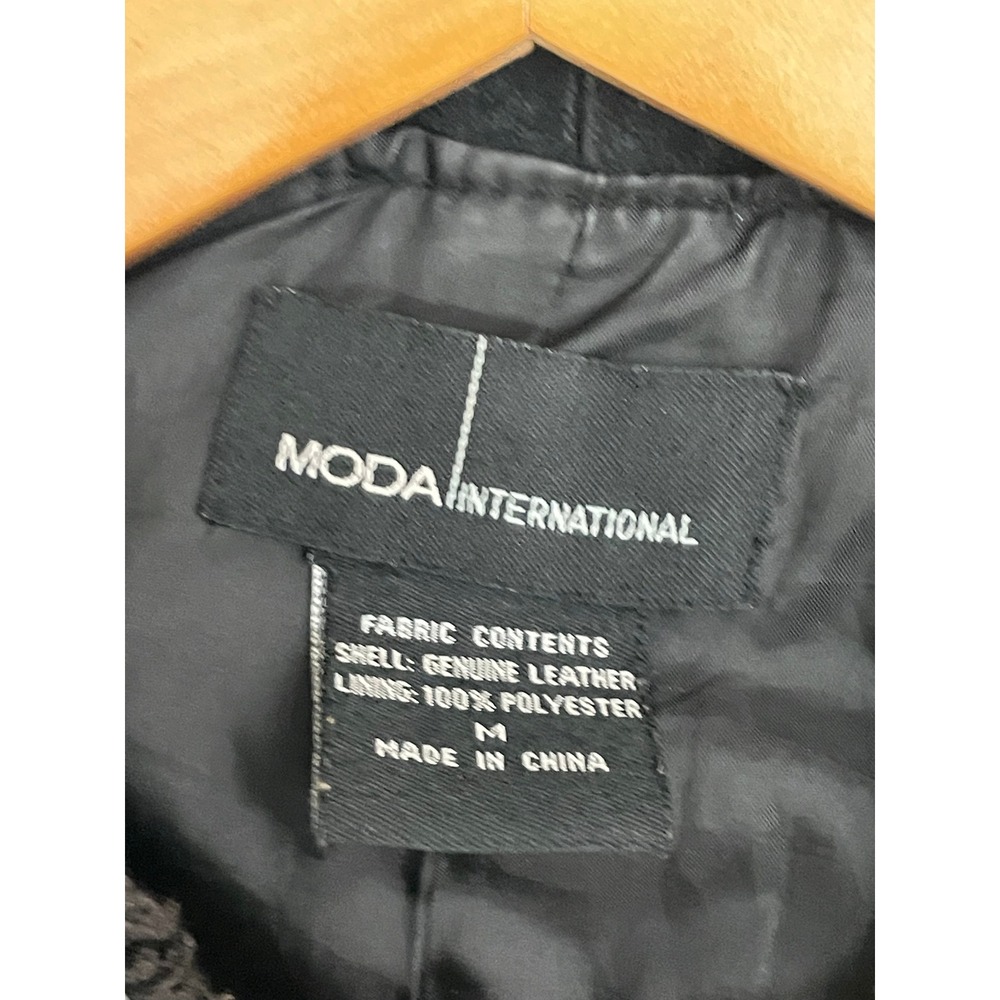 Moda International Leather Jacket Womens Medium Black Ruffle Peplum Cropped - Picture 4 of 7
